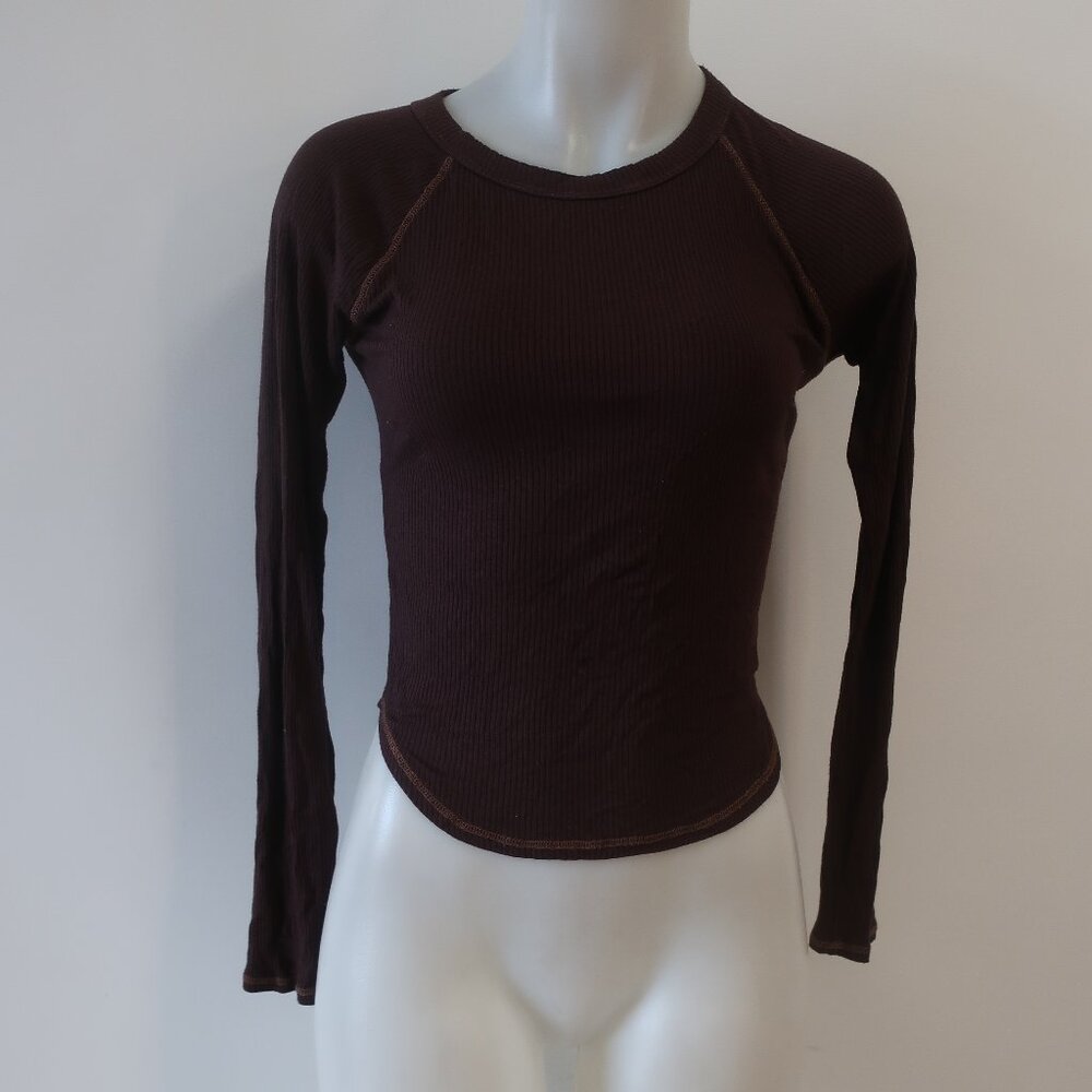Womens Hashttag Brown Ribbed Long Sleeve Top S